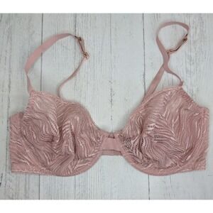 Victoria's Secret Unlined Demi Bra Lace Sheer Pink 36D Adjustable Straps